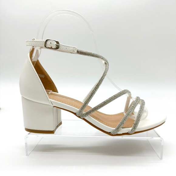 White/Silver Open Toe Block Heel - Picture 3 of 3
